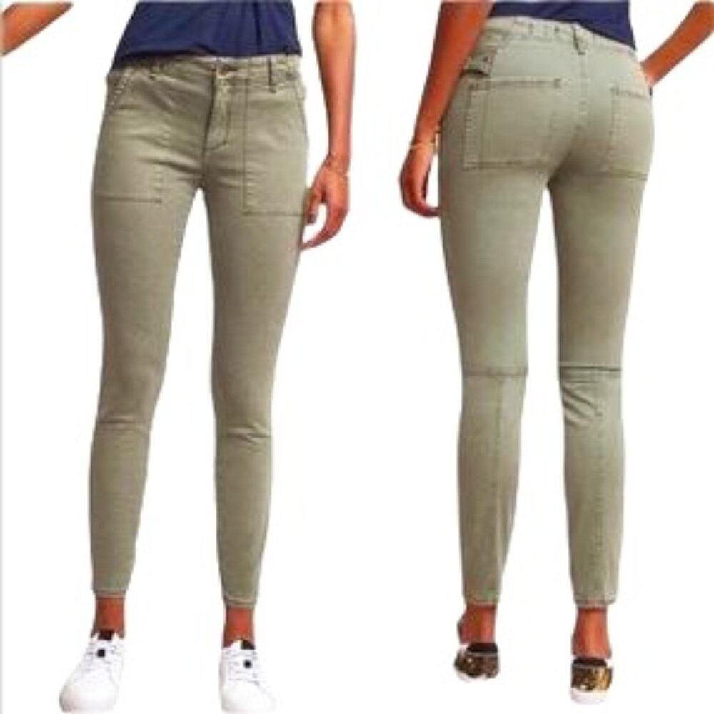 Anthropologie Pants Cargo Utility Olive Green Khaki Stretch Slim Sz 29 #OB709143
